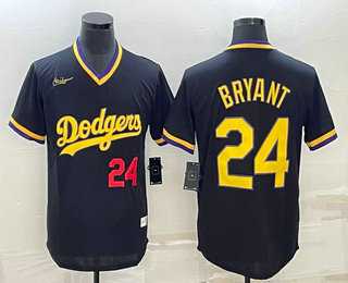 Men%27s Los Angeles Dodgers #24 Kobe Bryant Number Black Pullover Throwback Nike Jerseys